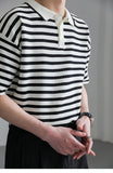 Classic Luxury Striped Polo Button Down T-Shirt