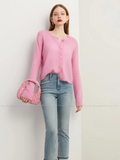 Women Pink French Knitted Button Cardigan