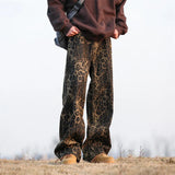 Retro Leopard Print Wide Leg Jeans