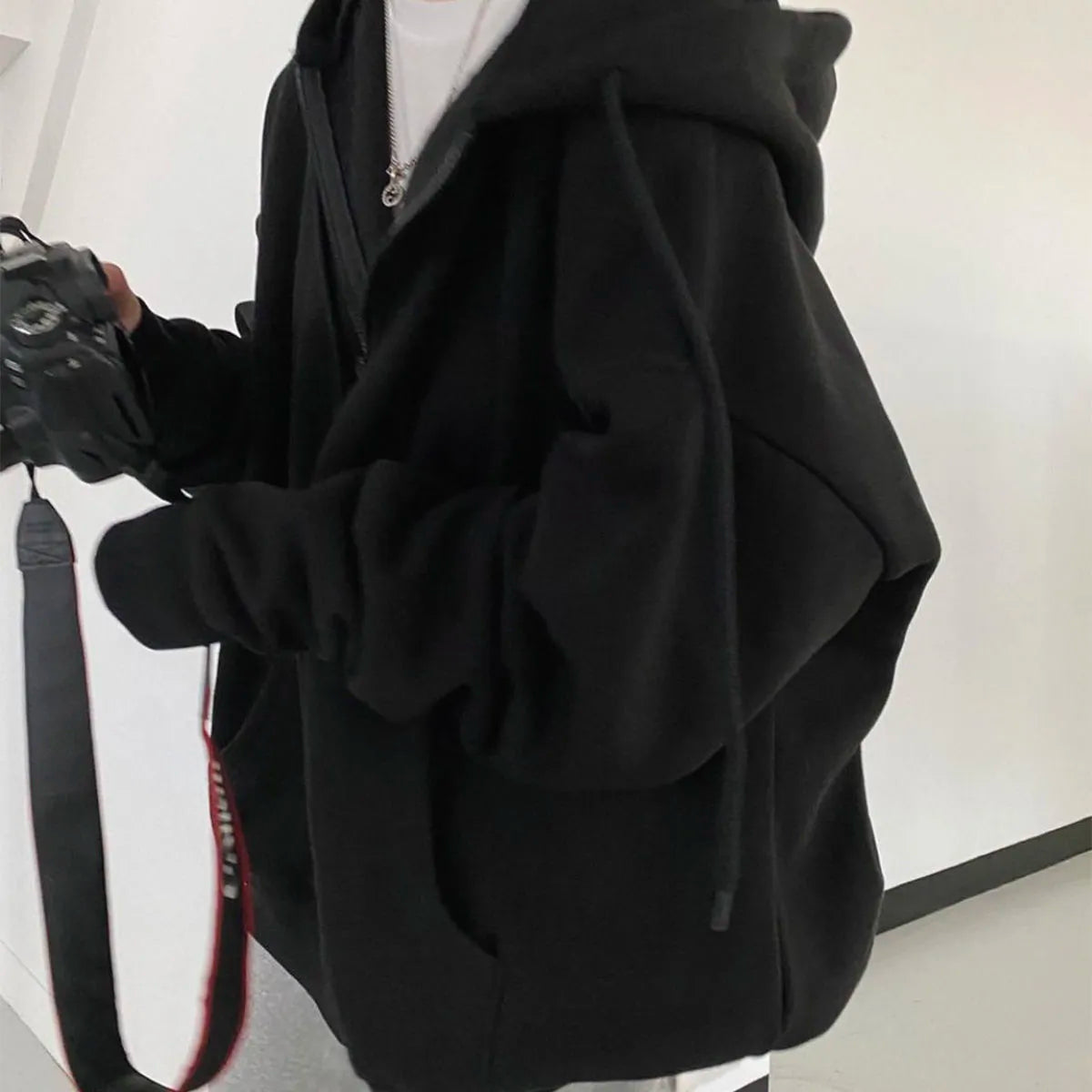 Oversized Solid Color Zip-up Hoodie