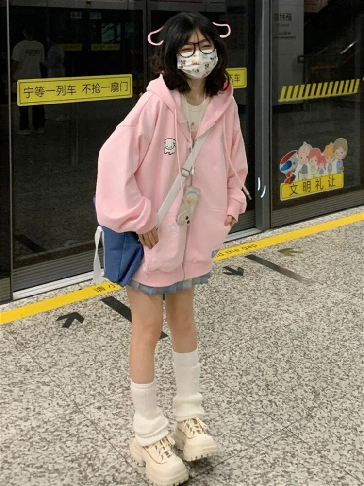 Oversized Cute Zip-up Hoodie