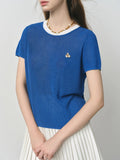 Women Retro Casual Blue Nautical Style Knit T-Shirt
