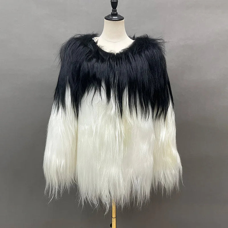 Luxury Mixed Color Goat Faux Fur Wool Jacket