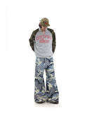 Vintage Camo Henley Collar Long T-Shirt