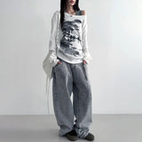 Vintage Graphic Printing Skew Collar Sweater