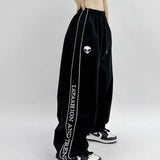 Black American Style Trend Printed Drawstring Sweatpants