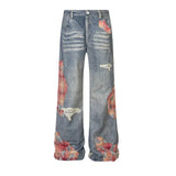 Women Cool Vintage Ripped Hollow Out Tassels Jeans