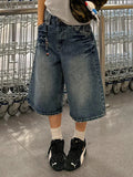 Streetwear Washed Punk Rivets Denim Jorts