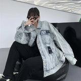 Retro American Style Letter Print Denim Jacket