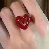 Chic Red Hollow Heart Ring