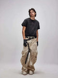 Irregular Patchwork Tailored Color-Washed Scimitar Jeans