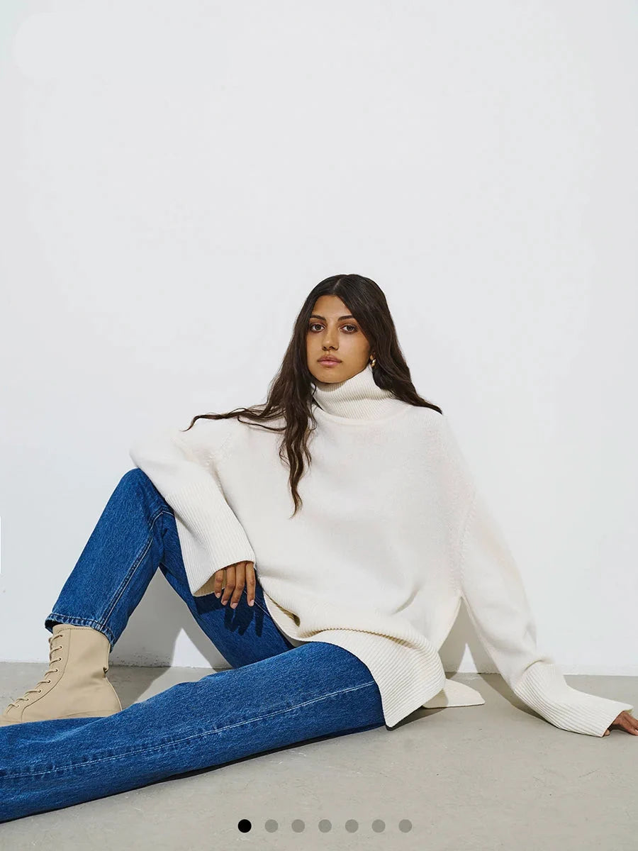 Cozy Knit Split Pullover Sweater Women