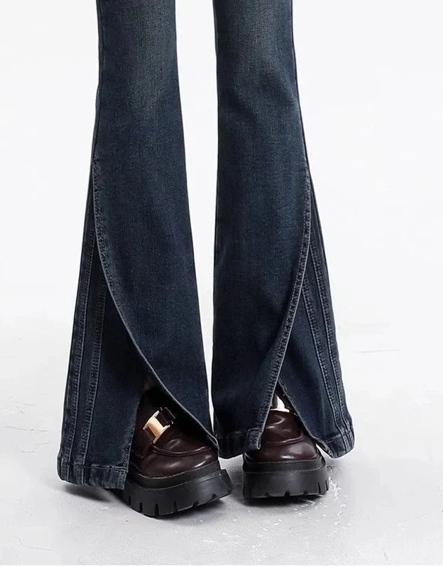 Women Retro High Waisted Flared Jeans