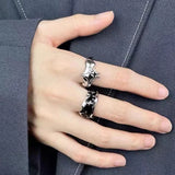 Vintage Gothic Silver Stars Adjustable Ring