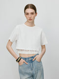 Chic Lace Spliced Cropped Waist T-Shirt
