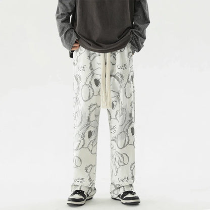 Vintage Graffiti Printed Straight Leg Sweatpants