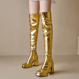 Winter Block High Heels Metallic Zipper Boots