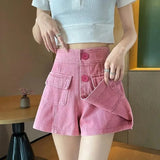 Pink High Waist Culotte Denim Cargo Skirt