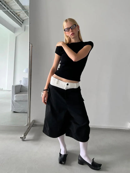 Signature Black Color Block Cargo Jorts