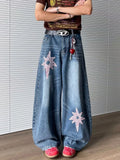 Star Embroidery Baggy Stacked Hip Hop Jeans