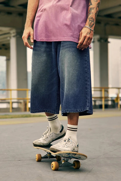 American Streetwear Two Tone Washed Denim Jorts
