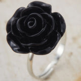 Black Rose Bud Adjustable Ring