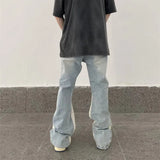 Retro Washed Patchwork Baggy Flare Jeans