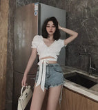 Ruffled Cut-Out Wrap Top