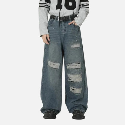 Stylish Patchwork Metal Studs Distressed Jeans