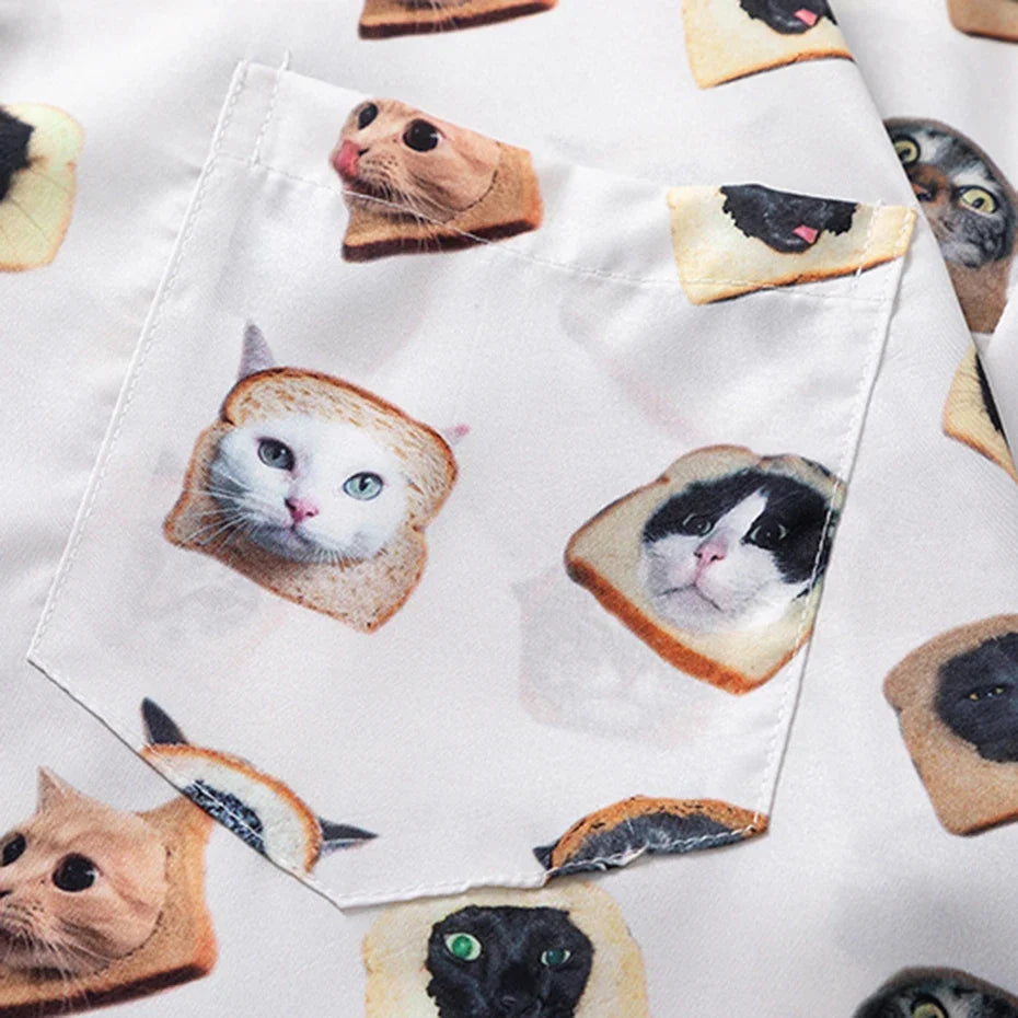Cool Cat Print Loose Summer Shirt