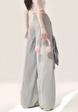 Women Vintage Casual Gray Bow Cargo Pants