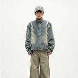 Chic Pleated Stitching Tie Dye Denim Jacket