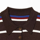 Academy Style Retro Striped Knit Polo Sweater