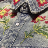 Floral Washed Embroidered Denim Long Sleeve Shirt