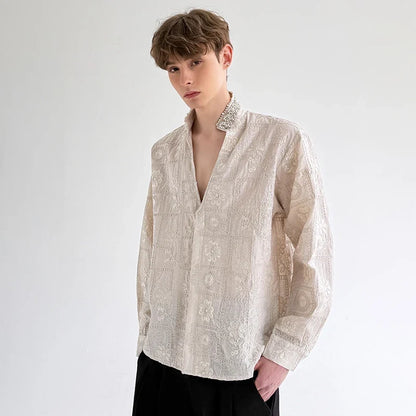 Luxury Pearl Patchwork Long Sleeve Shirt