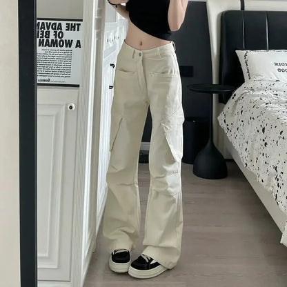 Vintage White High Waist Baggy Cargo Pants
