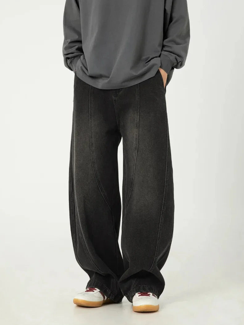 Solid Washed Distressed Wide Leg Jeans