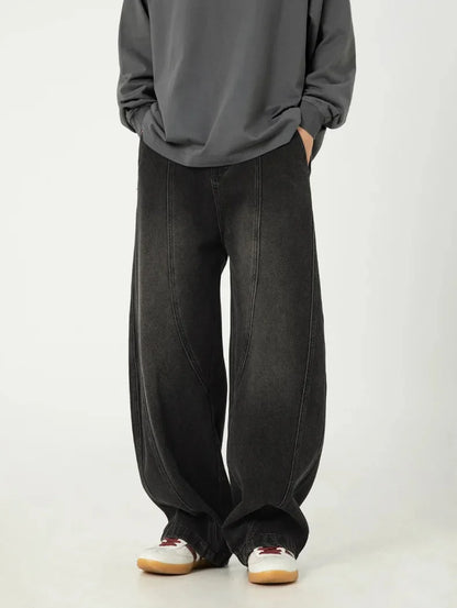Solid Washed Distressed Wide Leg Jeans