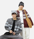 Soft Textured Knit Fair Isle Zipper Cardigan