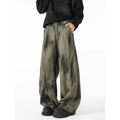 Distressed Tie Dye Denim Wide-Leg Jeans