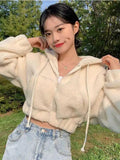 Lamb Wool Solid Zip Up Hoodie