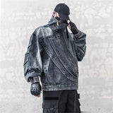 Blue Irregular Zipper Denim Jacket