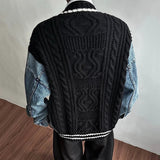 Lightweight Patchwork V-Neck Denim Cardigan