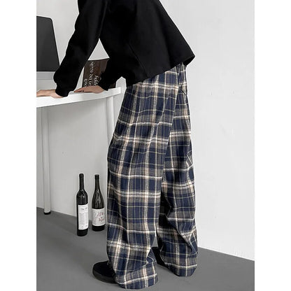 Retro Plaid Loose Wide Leg Pants