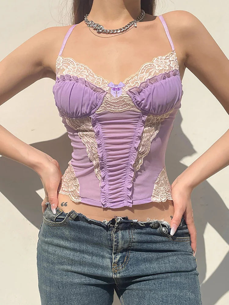 Y2K Lace Sheer Cropped Top