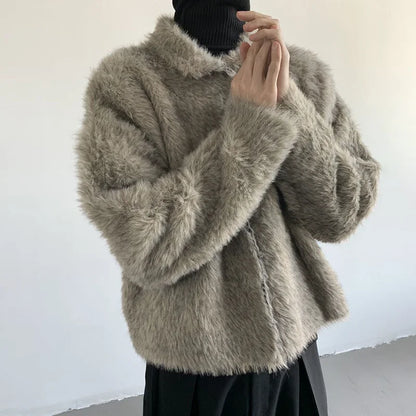 Plush Knitted Lapel Cool Versatile Furr Jacket
