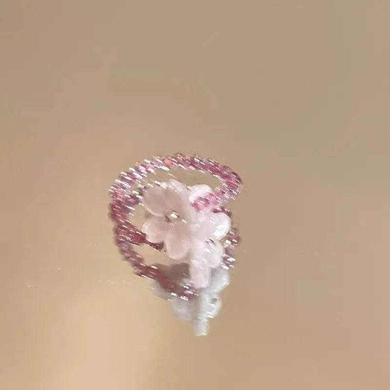 Elegant Floral Glass Bead Stretch Ring
