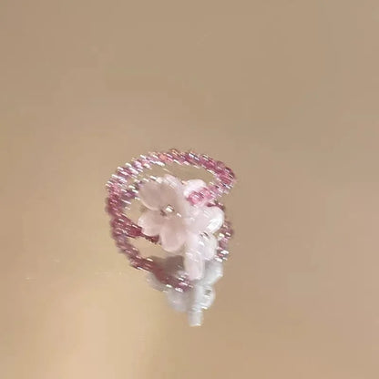 Elegant Floral Glass Bead Stretch Ring