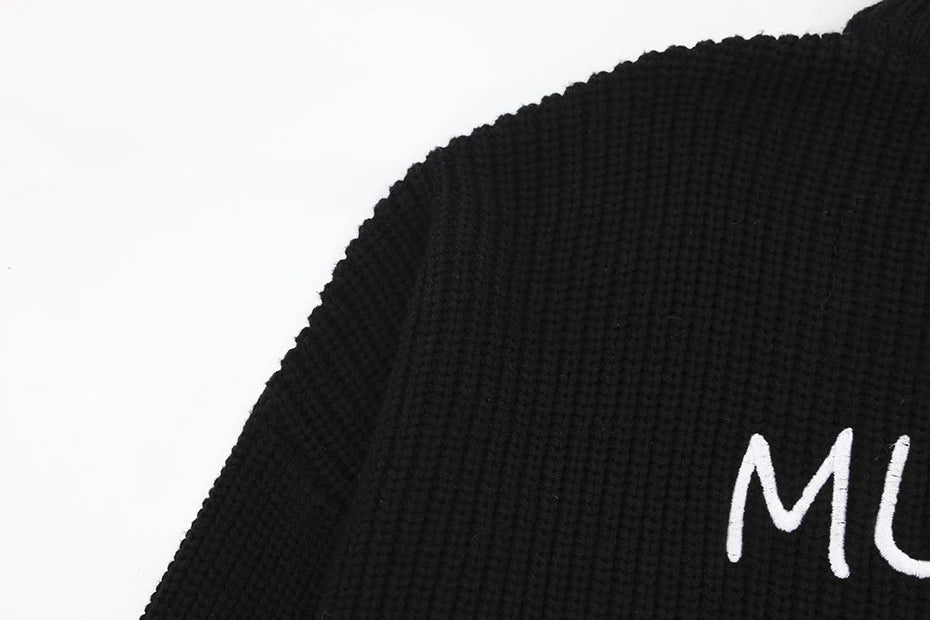 Y2k Letter Embroidery Turtleneck Sweater