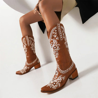 Retro Hip Hop Embroidered Cowboy Boot